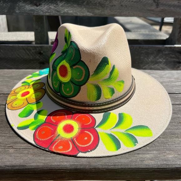 MEXICAN Artisan Hand painted Panama fedora sun hat|med/sm - Picture 2 of 9